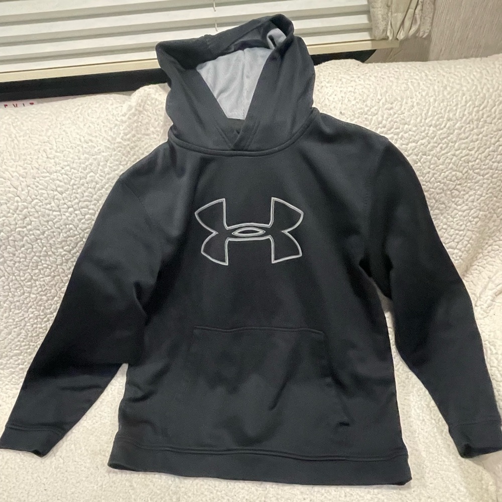 Under Armour Hoodie Sweatshirt Coldgear Boys Youth Large Black & Gray